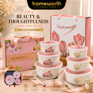 HOMEWORTH【THICK FOAM】3PCS Ceramic Bowl Premium Gift Set with Airtight Lid –Microwave Safe Wedding Hadiah Kahwi
