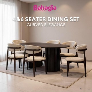 ✨New Arrival✨ Bahagia Sofea 4&6 Seater Muji Dining Set~Dining Room~Meja Makan Dining Table ~ 4/6 Seater ~ Curve - 126-15