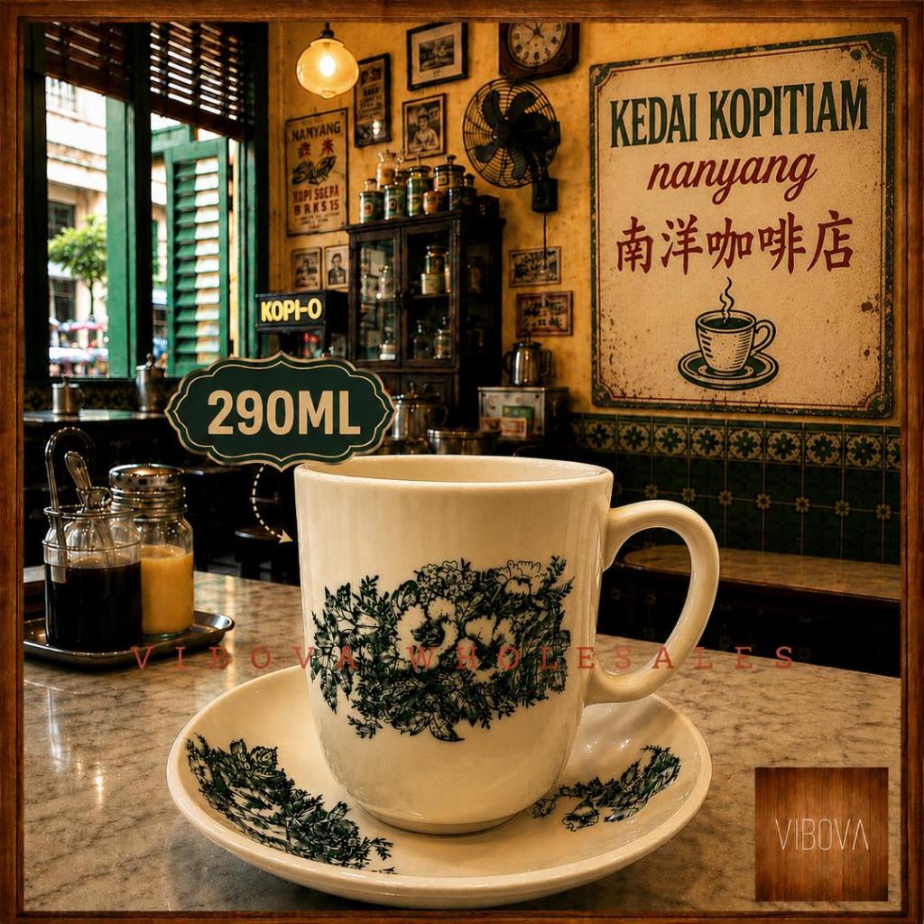 Asoga Koptiam Cup Saucer Set 290 ML 4 Cup+ 4 จานรอง Chan Kopi Ceramic Chan Kopitiam 290 ML