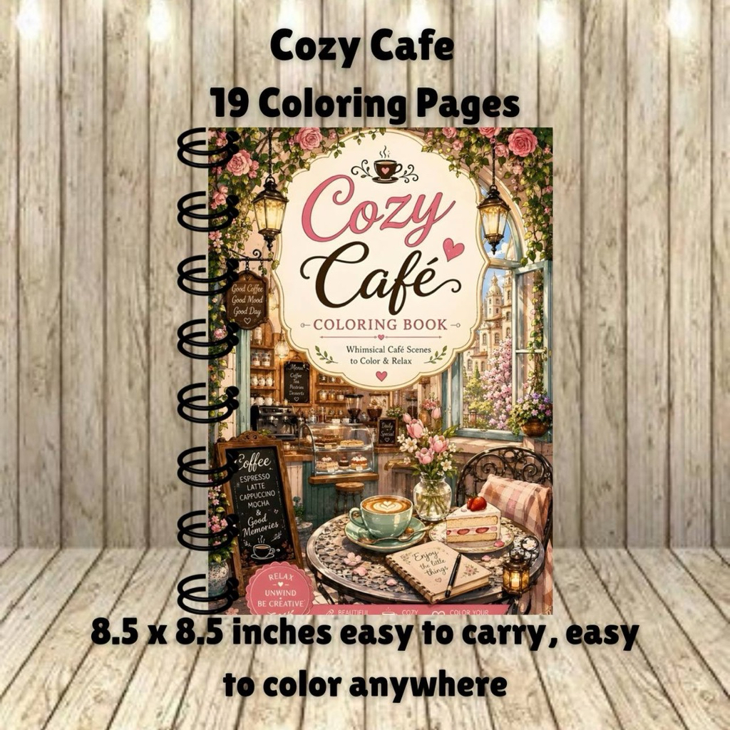 สมุดระบายสี Cozy Cafe 19 หน้าระบายสี กระดาษระบายสีอะคริลิค