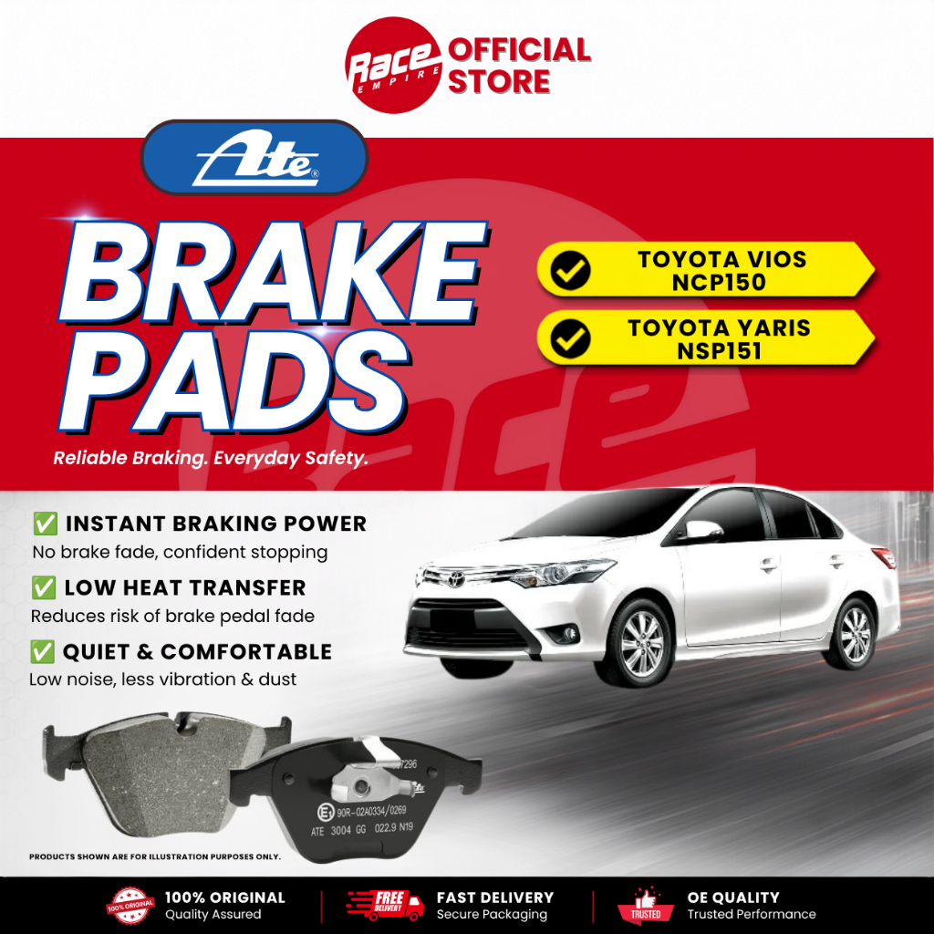 ATE ผ้าเบรคหน้า -TYT VIOS NCP150 E,J,NSP151R E,J,YARIS NSP151R E,J (ดรัมหลัง)