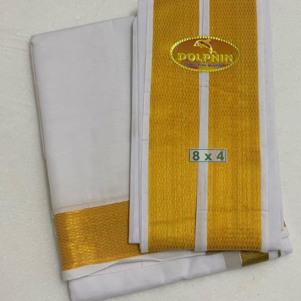 8x4 100K Gold Jari Border Veshti for Men ชุด vesti