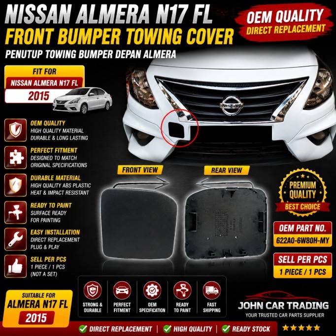 Nissan Almera N17L FL 2015 ฝาครอบตัดหญ้ากันชนหน้า 622A0-6W80H-MY Almera กันชน Depan Penutup ผ้าคลุมต
