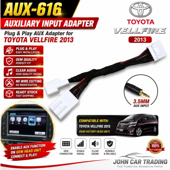 AUX-616 AUX Audio Input Adapter สําหรับ Toyota Vellfire 2013 OEM Head Unit Plug & Play อะแดปเตอร์สาย