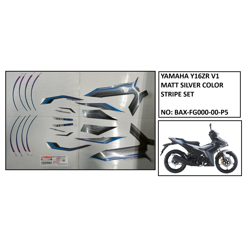 YAMAHA Y16ZR V1 2022 MATT SILVER STRIPE/GRAPHIC SET (BAX-FG000-00-P5)