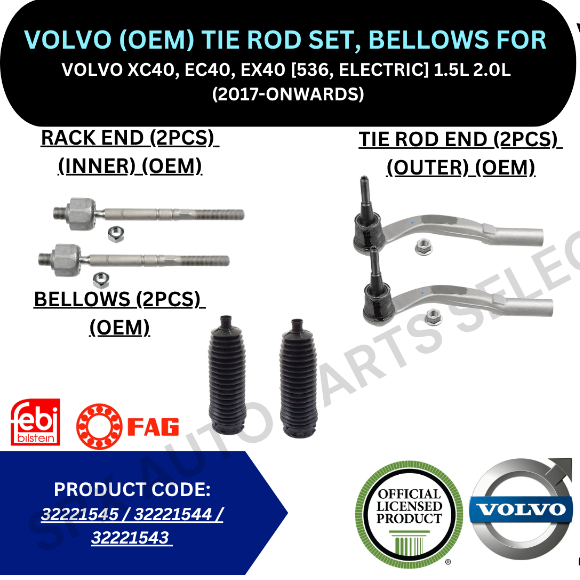 VOLVO (OEM) TIE ROD END, RACK END, BELLOWS สําหรับ VOLVO XC40, EC40, EX40 [536, ELECTRIC] 1.5L 2.0L 