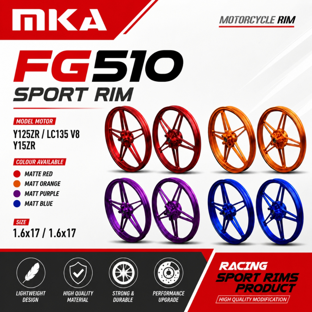 SPORT RIM CNC MKA FG510 Y15ZR Y125ZR LC135V8 SPORT RIM RODA รถจักรยานยนต์พร้อมแบริ่ง BUSH