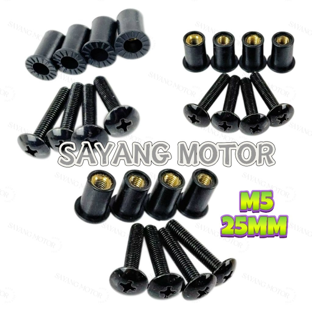 VISOR SCREW PANJAANG M5 x25MM พร้อม BUSH สําหรับ BRACKET WINDSHIELD NVX NMAX XMAX ADV SKRU NUT V1 V2