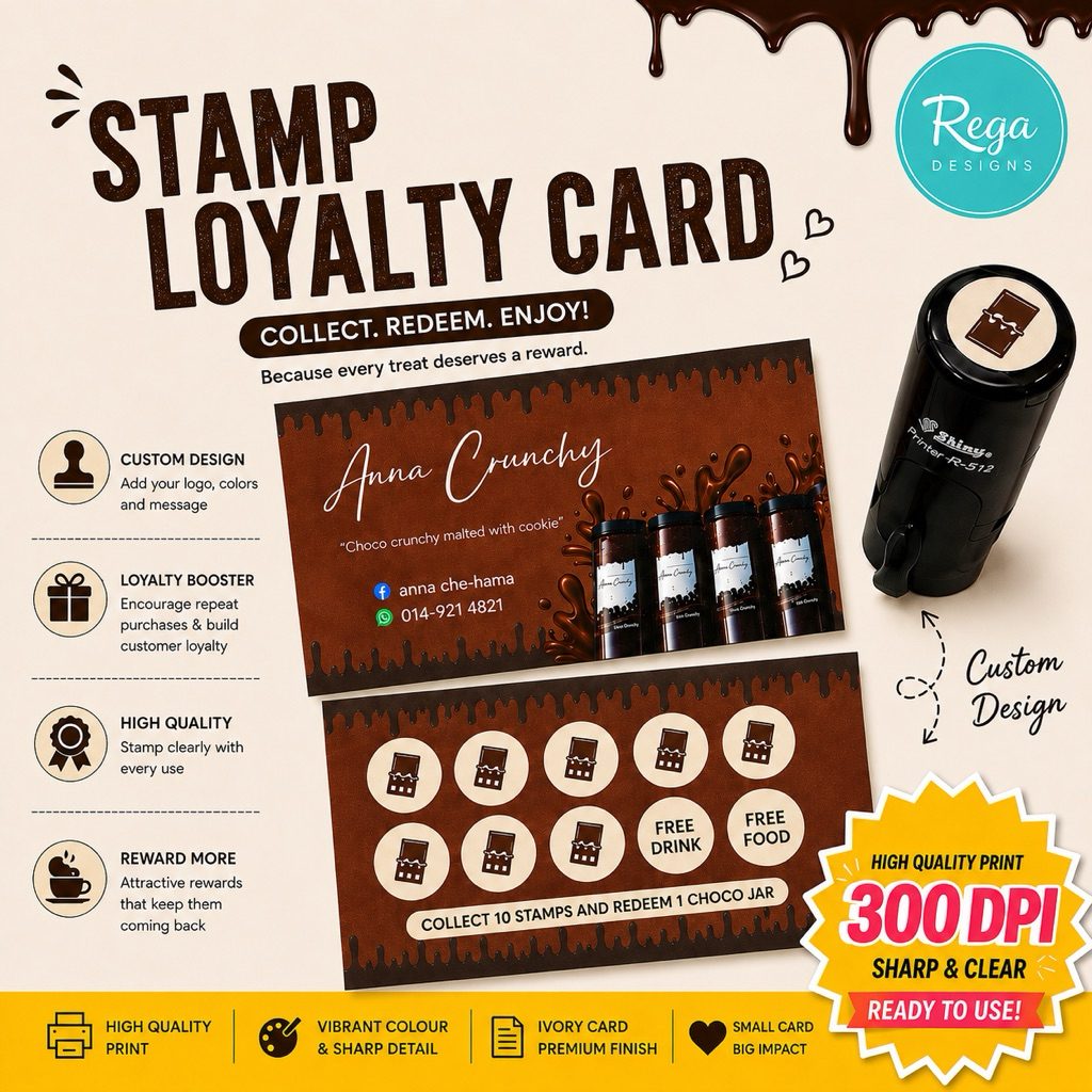 การ์ดดาวเทียมสีแดง LOYALTY CUSTOM IVORY STAMP CHOP / CHOP OWN LOGO / SELF INK CHOP