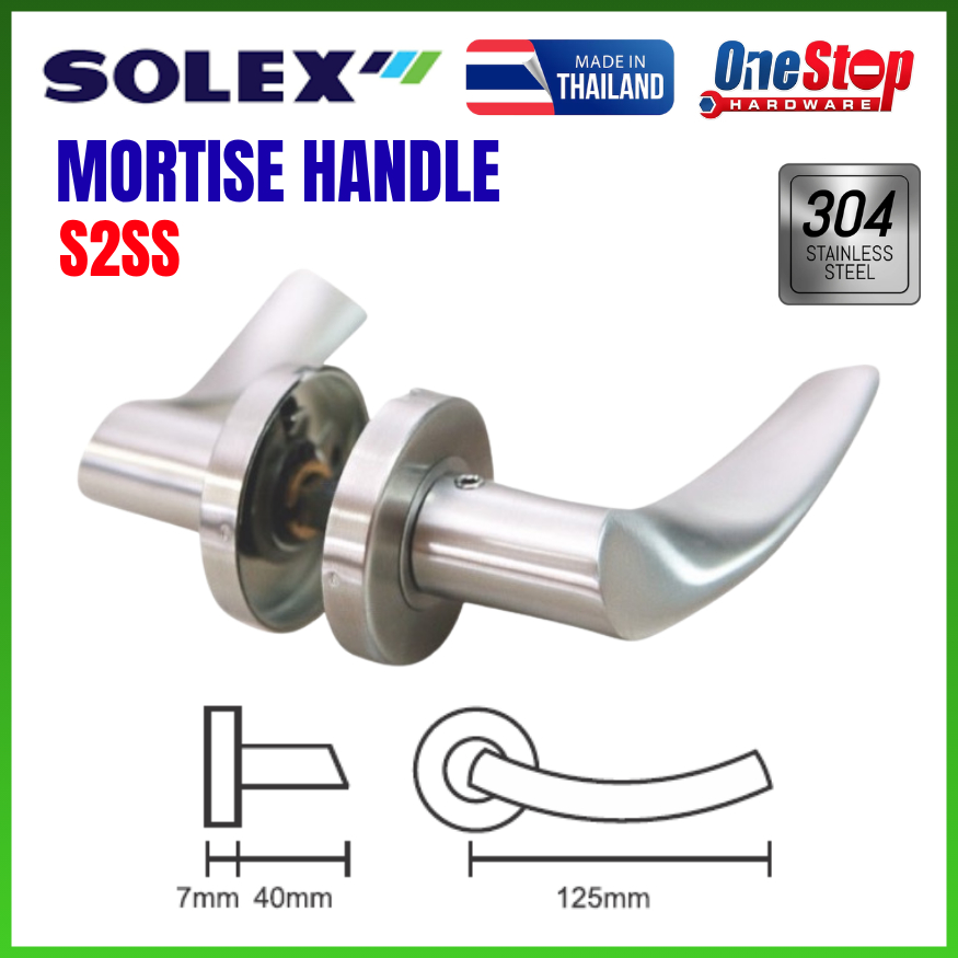 SOLEX S2SS มือจับก้านโยกสแตนเลส / ล็อคประตู / มือจับก้านโยก / ล็อคร่องลึก / Kunci Pintu