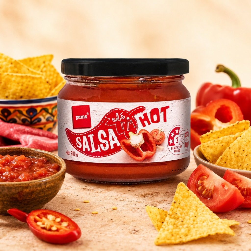 PAMS Hot Salsa Dip 300g มะเขือเทศเผ็ด Capsicum ซอสสไตล์เม็กซิกันสําหรับ Nachos Tacos Burritos Chips 