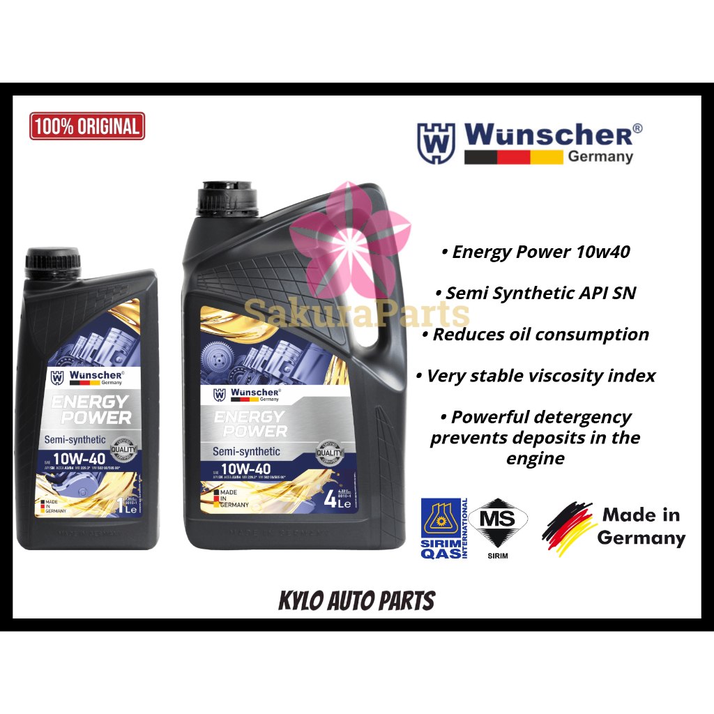 Wunscher Energy Power 10w40 น้ํามันเครื่องสังเคราะห์แท้ 4Liter