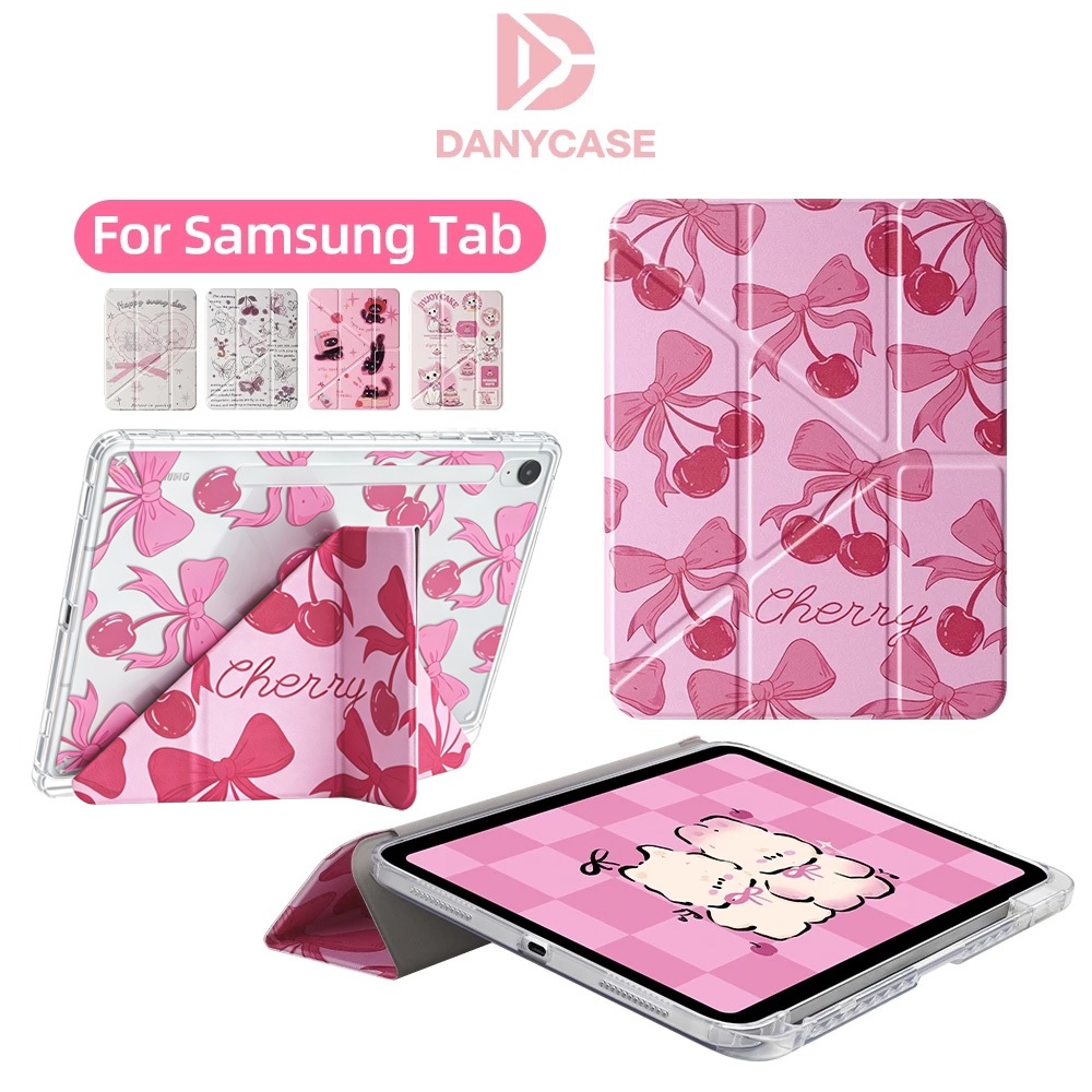 DONYCASE 3 + Y พับสําหรับ Samsung Tab S10 Lite S9 S10 FE S9 FE A8 A9 + A11 Plus ปากกา-Slot การ์ตูนเช