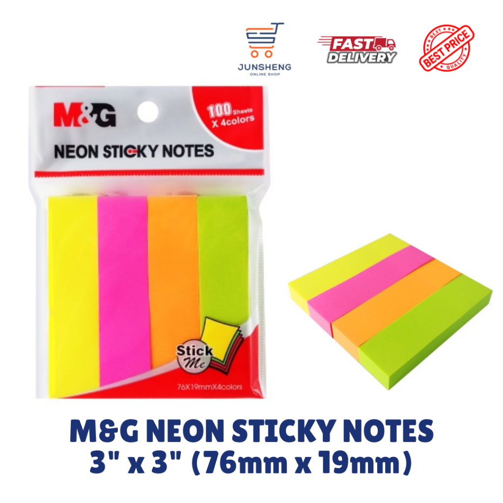 [SCHOOL / OFFICE] M&G NEON STICKY NOTES 3inch x 3inch (76mm x 19mm)