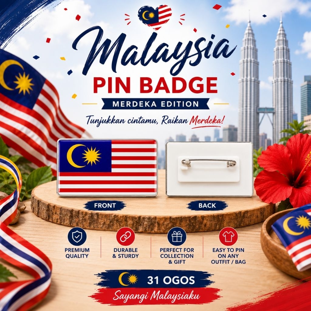 Merdeka 2026 Badge Pin Gemang Line Badge 31 Ogos Flag Pin สําหรับเสื้อผ้าและกระเป๋า