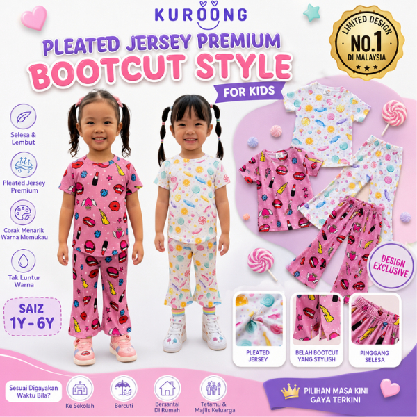 [1Y-6Y] Q&K BAJU KANAK-KANK PEREMPUAN PLEATED BOOTCUT STYLE GIRL PREMIUM JERSEY FABRIC SATIN