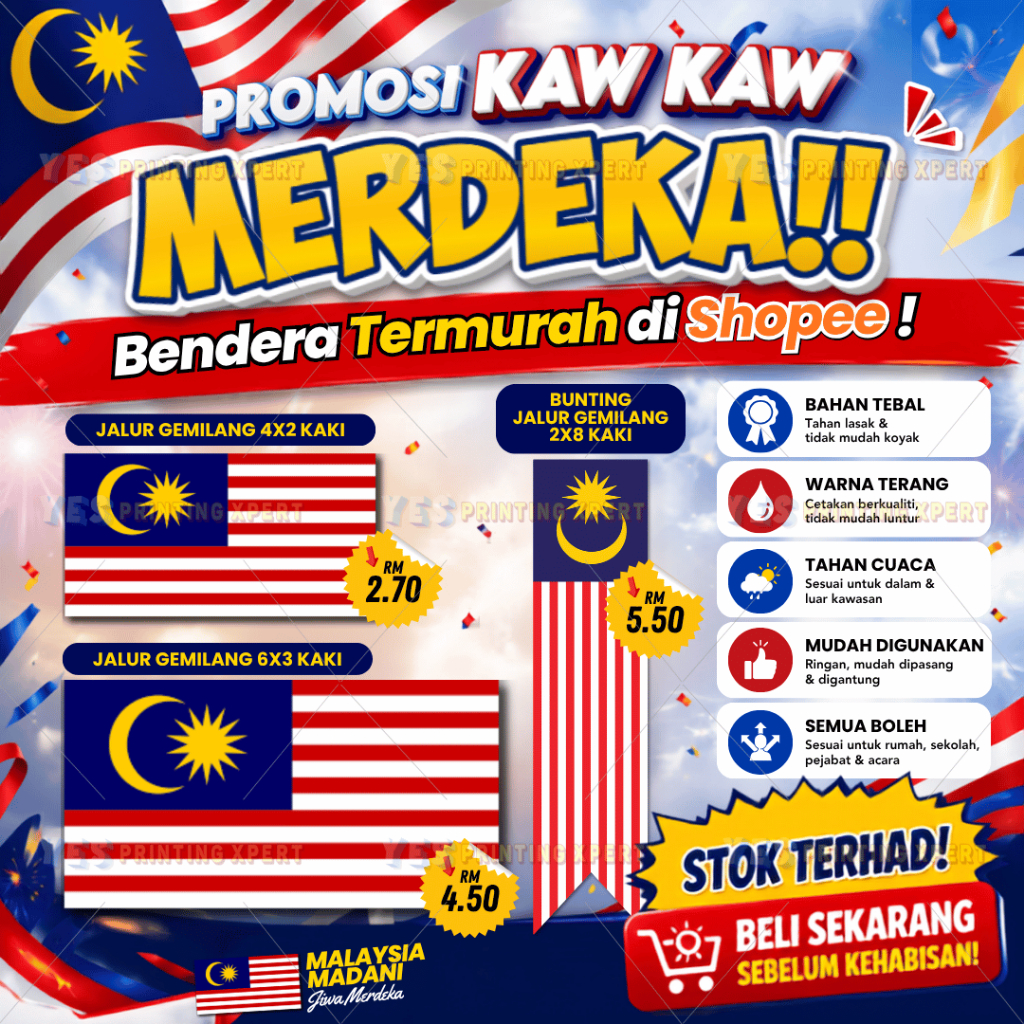 INDEPENDENCE BANNER GEMINGANG LINE FLAG 2X4 & 3X6 BUNTING FLAG 2x8