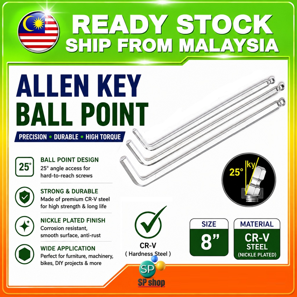 Allen Key Ball Point Head L Shape Allen Key ยาว Hex Key CRV