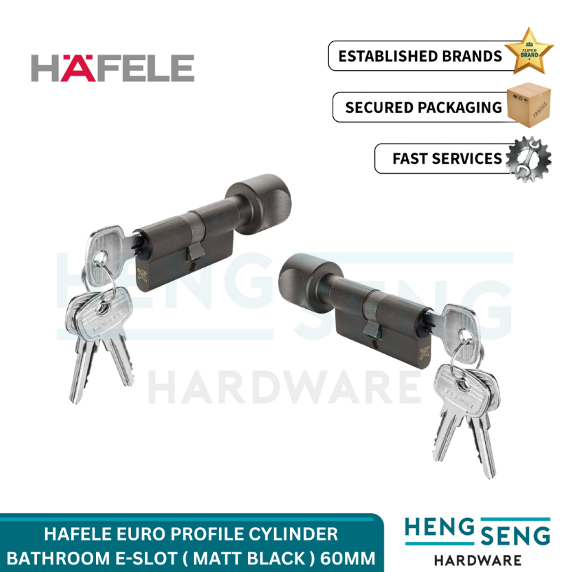 HAFELE EURO PROFILE CYLINDER BATHROOM E-SLOT ( MATT BLACK ) 60MM ( 489.56.198 ) HENG