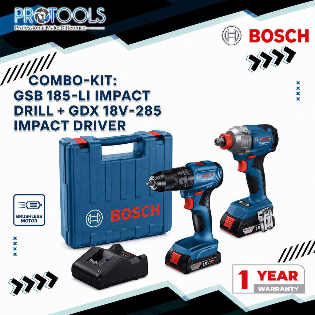 BOSCH Combo GDX 18V-285 + GSB 185-LI c/w 2x2.0Ah batt, GAL 18V-20, กระเป๋าถือ
