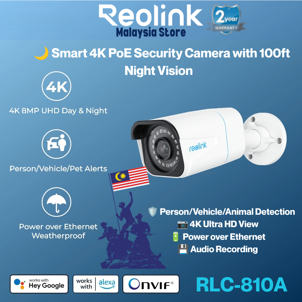 Reolink RLC-810A P330 4K 8MP PoE กล้องรักษาความปลอดภัยในร่มกลางแจ้ง Person/การตรวจจับยานพาหนะ Weathe