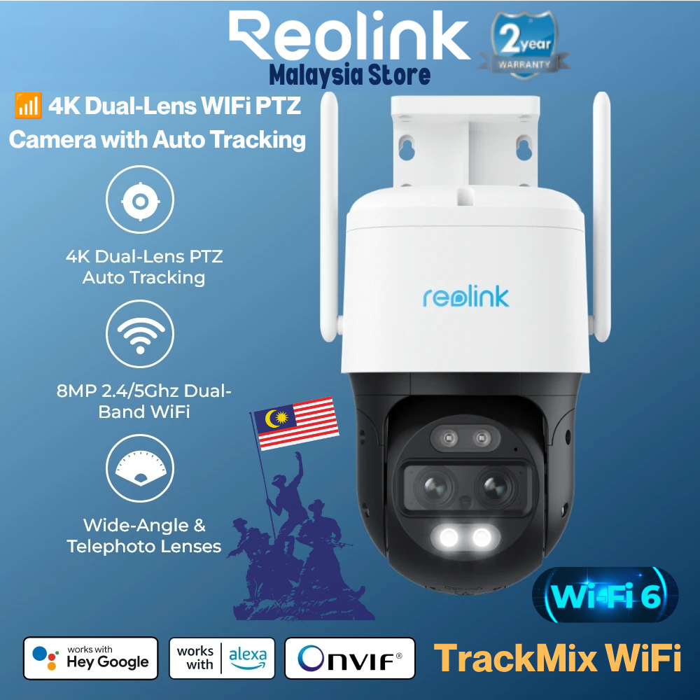 Reolink TrackMix WiFi 6 4K 8MP 2.4/5GHz 6X Hybrid ซูมเลนส์คู่กล้องรักษาความปลอดภัยกลางแจ้งกล้อง PTZ 