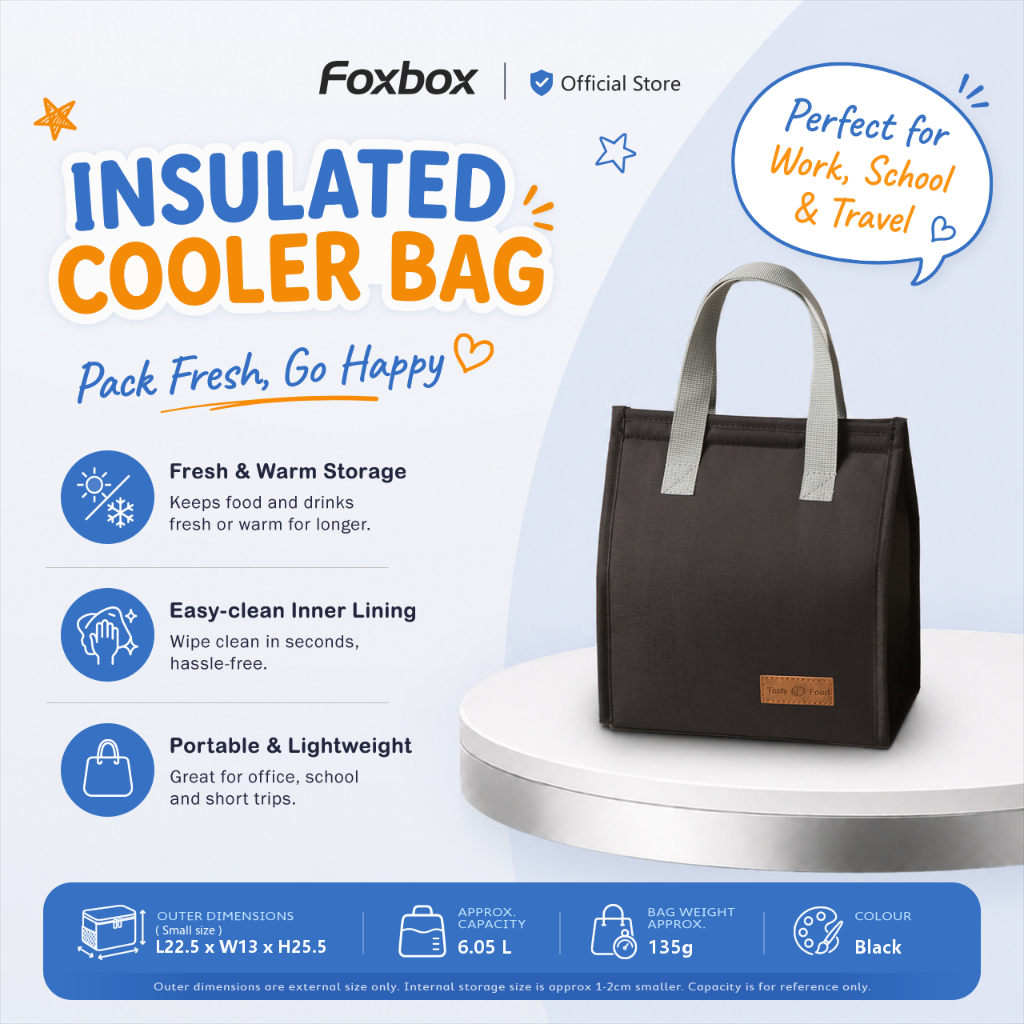 FOXBOX 6.0L กระเป๋าเก็บความเย็นหุ้มฉนวนสําหรับงานโรงเรียนและการเดินทาง