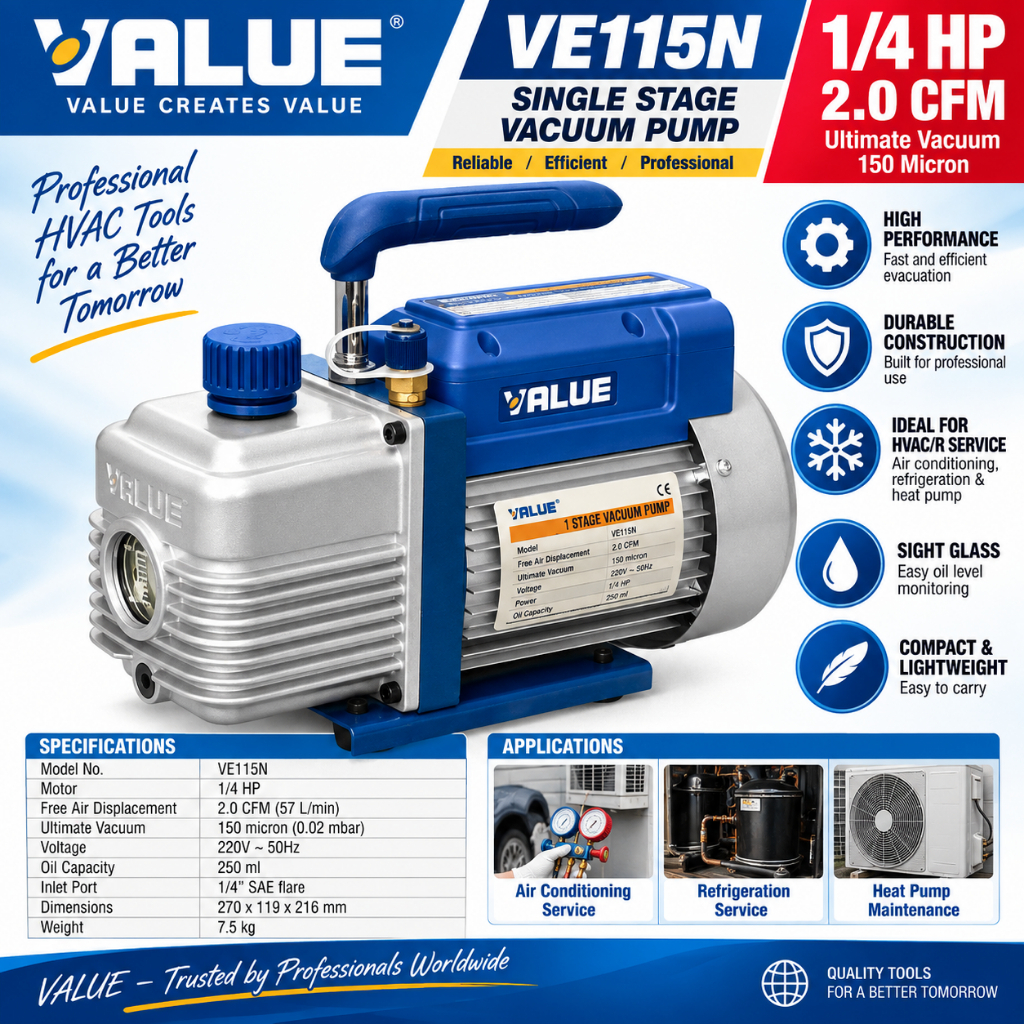 มูลค่า VE115N 1/4HP 2.0CFM ปั๊มสุญญากาศแบบขั้นตอนเดียว