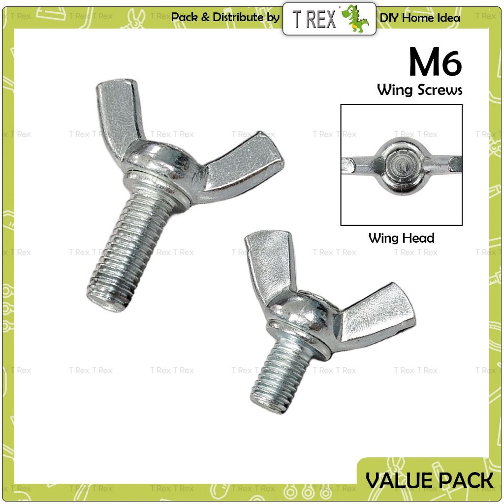 T Rex DIY M6 สกรูปีกเฟอร์นิเจอร์สากล - สังกะสี