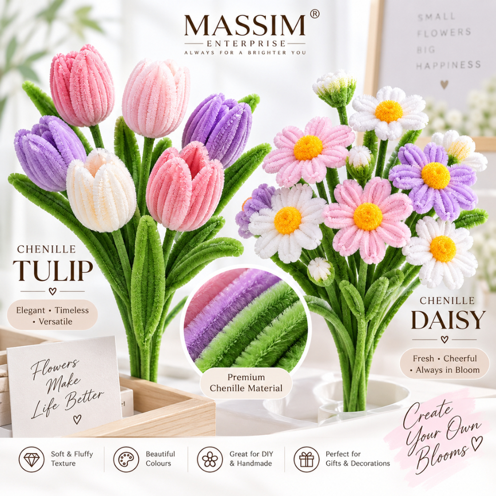 สินค้าสําเร็จรูป Chenille Tulip Daisy ดอกไม้ประดิษฐ์ DIY Dawai Bulu Fuzzy Wire