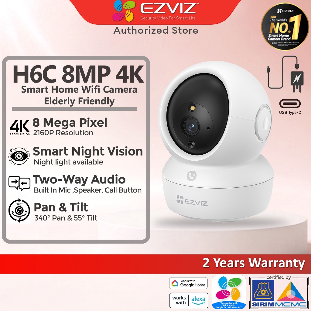 EZVIZ H6C Pro 8MP 4K+ ปุ่มสัมผัสเดียว Calling WiFi กล้องวงจรปิดความปลอดภัย