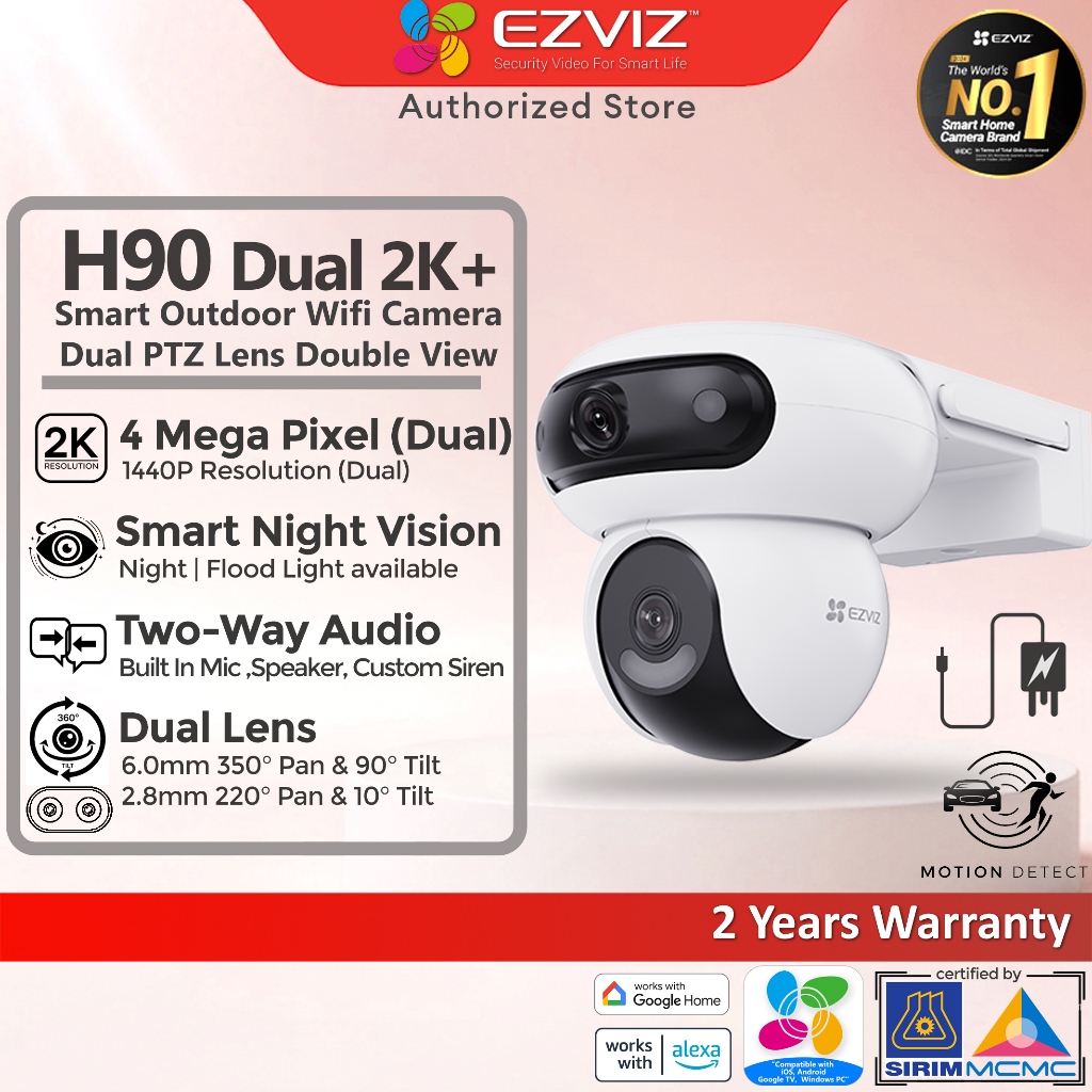 EZVIZ H90 4MP Dual Lens PTZ กล้องวงจรปิดกลางแจ้ง WiFi Security กล้องกันน้ํา