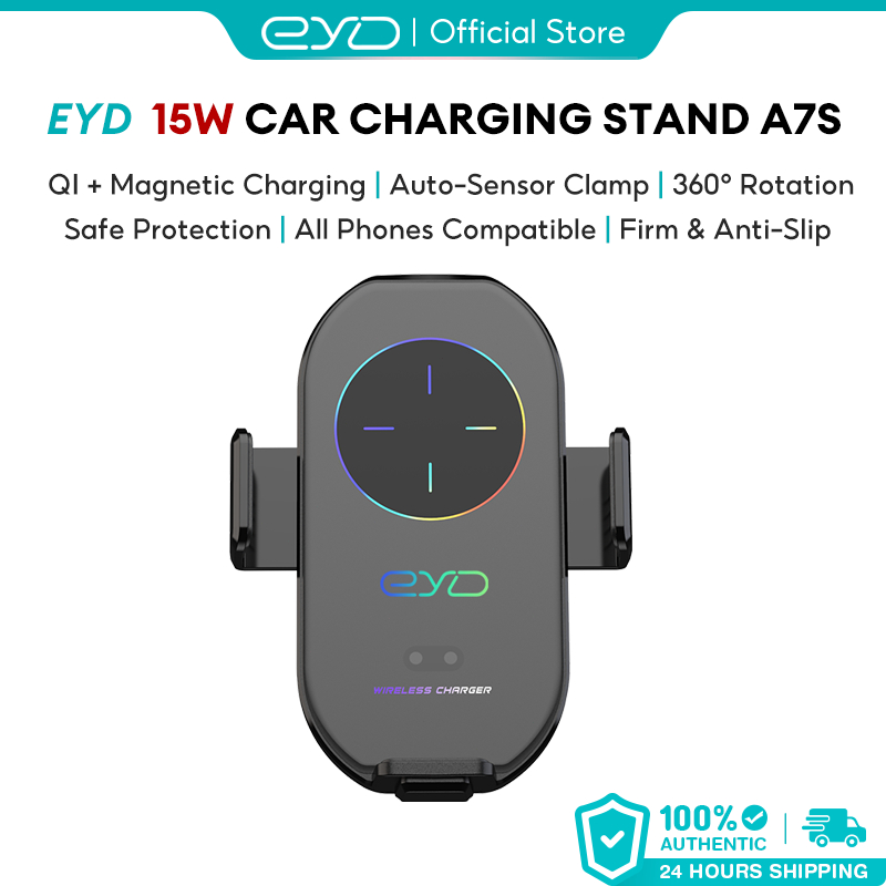 EYD A7S Car Wireless Charger ที่วางโทรศัพท์แบบหนีบอัตโนมัติพร้อมการชาร์จสําหรับ IOS Android
