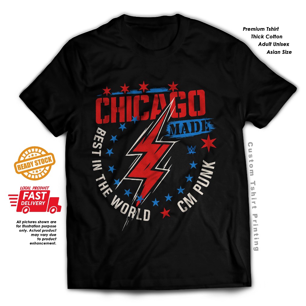 CM Punk Chicago Aj Lee คืน Made เสื้อยืดผ้าฝ้ายมวยปล้ํา wwe
