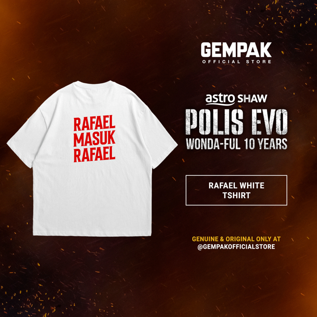RAFAEL MASUK RAFAEL [สีขาว] เสื้อยืดอย่างเป็นทางการจาก FILM POLIS EVO WONDA-FUL ครบรอบ 10 ปี