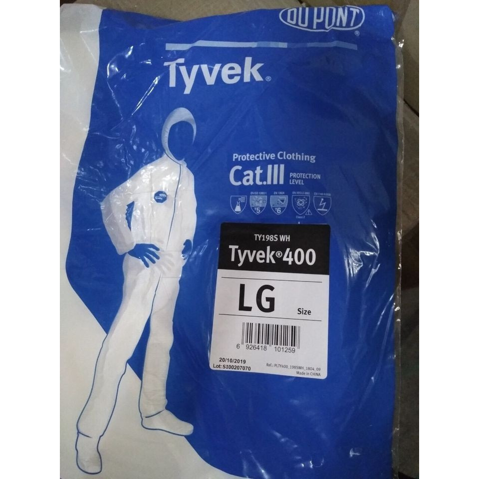 TYVEK COVERALL PPE DUPONT TYVEX / DISPOSABLE COVERALLS TY400 TYVEK400 WHITE BLUE PAKAI BUANG
