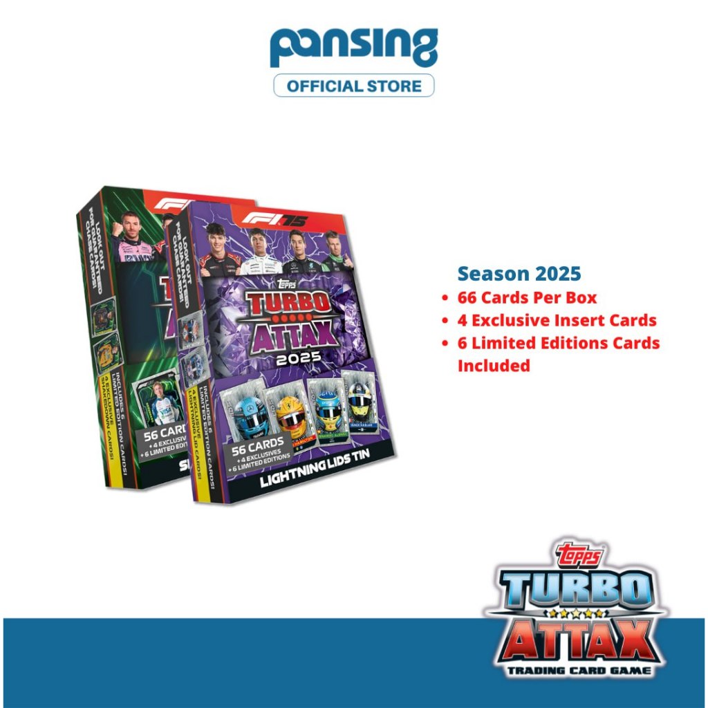 TOPPS Turbo Attax Formula 1 F1 Topps Trading Card Game 2025 Mega Tin - 66 Cards/Box [ฉบับครบรอบ 75 ป