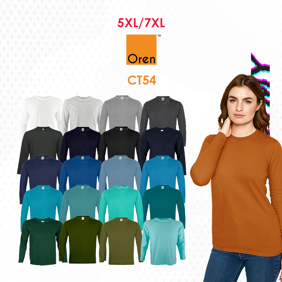 Oren Sport CT54 Plus Size 5XL 7XL Comfy ผ้าฝ้าย 100% แขนยาว Unisex ผู้ใหญ่รอบคอ NTMY.os 1