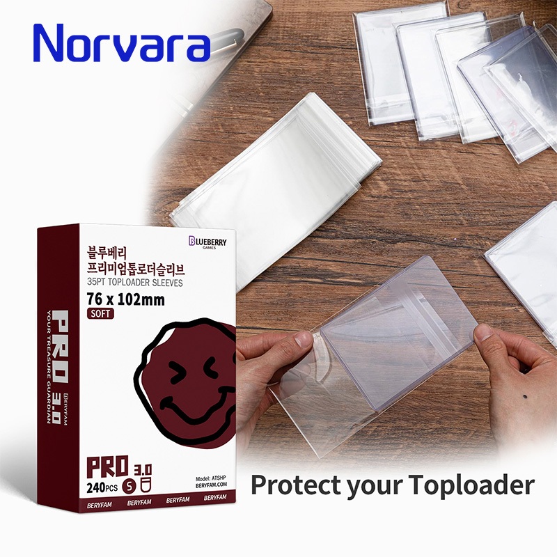 240pcsBERYFAM Toploader แขนนุ่มใสโปร่งใสแขน Self กาวบลูเบอร์รี่ Series