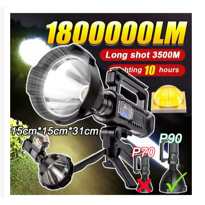 Lampu suluh แบบพกพากันน้ํา XHP90 USB ชาร์จไฟฉาย LED อันทรงพลังพร้อมขาตั้ง 1000000LM