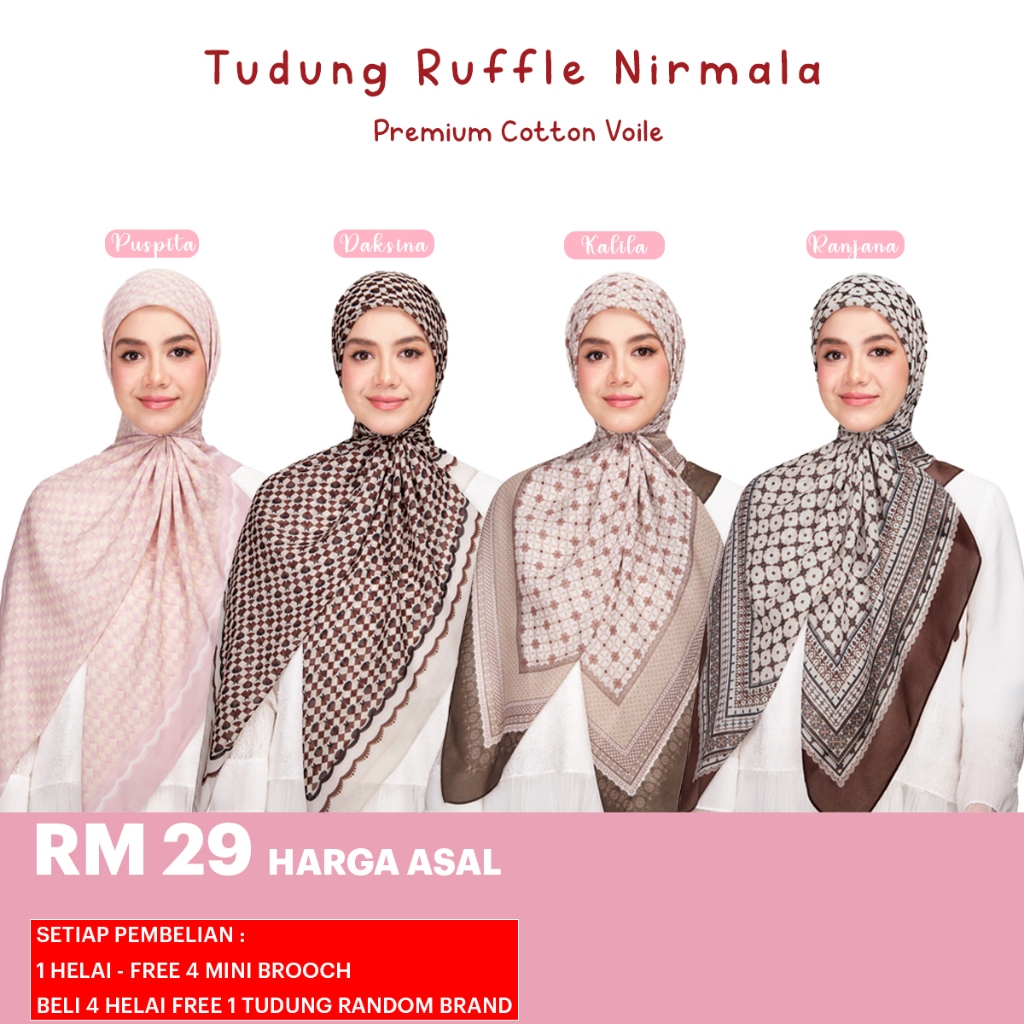 TUDUNG RUFFLE WHITE LABEL NIRMALA, AKASIA x TV3, MERAKI, VINTAGE GARDEN, RAWDAH, & MALIKA (ผ้าฝ้าย B