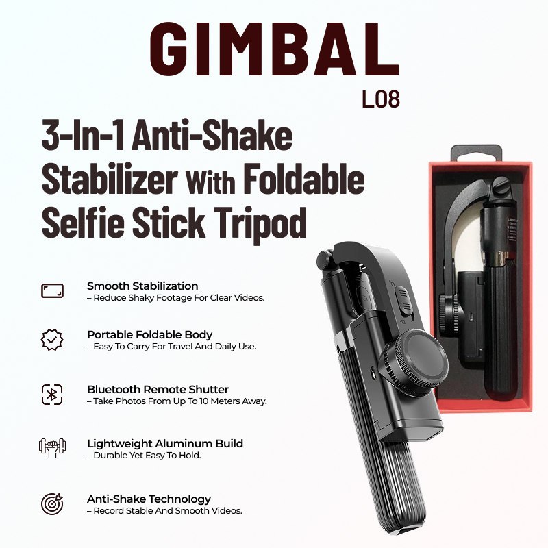L08 Gimbal Stabilizer Selfie Stick ขาตั้งกล้อง Anti-Shake Bluetooth Remote Phone Holder สําหรับ TikT