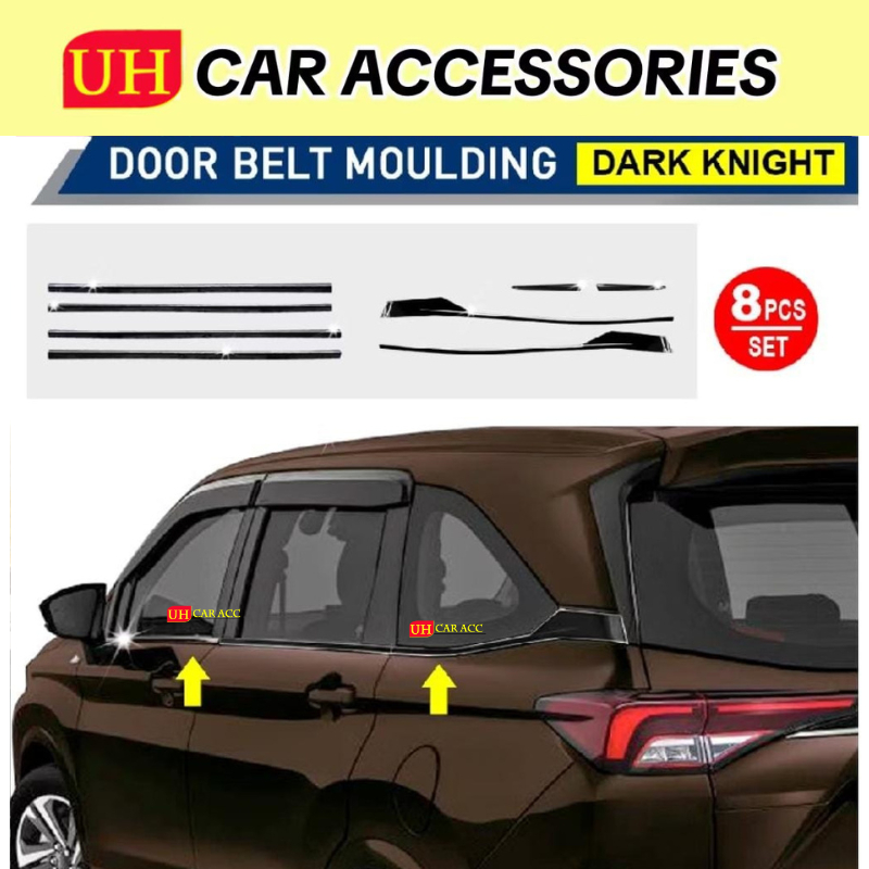 PERODUA ALZA VELOZ 2022 - 2025 D27A TITANIUM เข็มขัดประตูสีดํา MOLDING TRIM 3D STAINLESS STEEL (8 ชิ