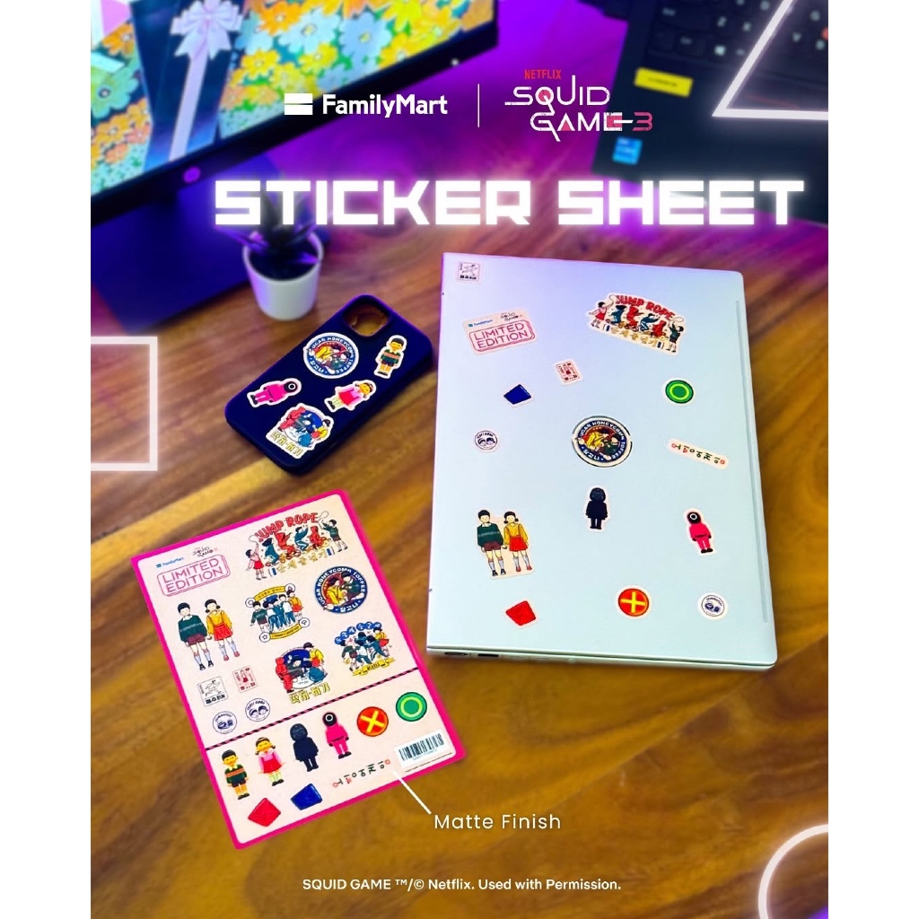 [ของแท้] แผ่นสติ๊กเกอร์ Squid Game Season 3 – FamilyMart Exclusive