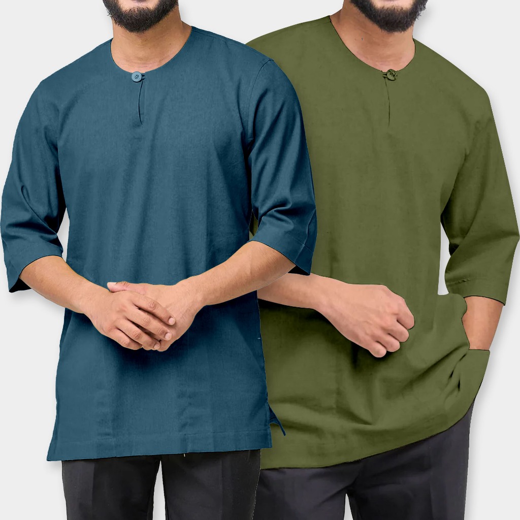Exclusive Mens Kurta Raya 2026 คอกลม 3/4 Sleeves Viral Baju