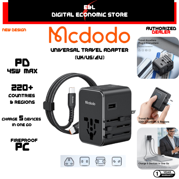 รับประกัน1Yr MCDODO 25W 45W 70W 100W C+A Universal Travel Adapter (UK/US/EU)