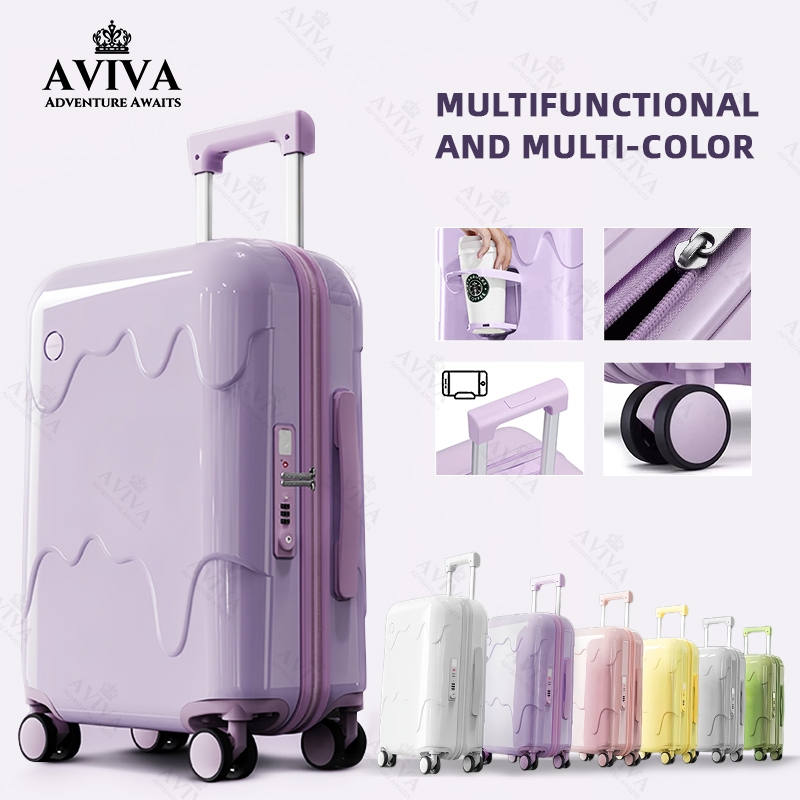 AVIVA กระเป๋าเดินทางสไตล์ไอศกรีม USB ที่วางแก้วกระเป๋าเดินทางอเนกประสงค์วัสดุ PC สีเคลือบเงาน้ําหนัก