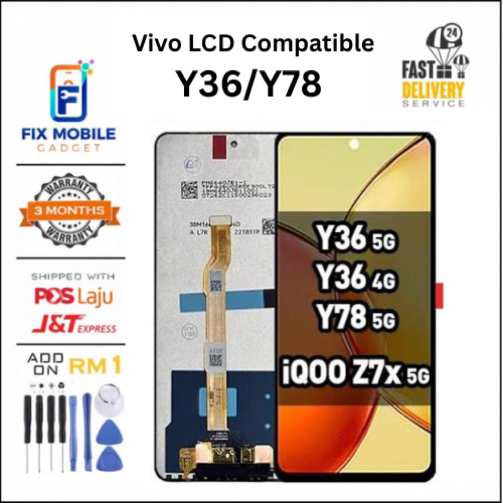 LCD สําหรับ Vivo Y36 4G 5G / Y78 / IQOO Z7X 5G เปลี่ยนหน้าจอสัมผัส LCD คุณภาพสูง