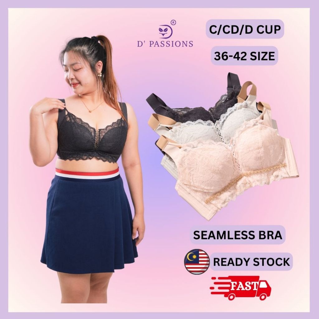 D PASSIONS Full Coverage Sexy Romantic Lace Wireless Bra36-44 C/CD/D CUP