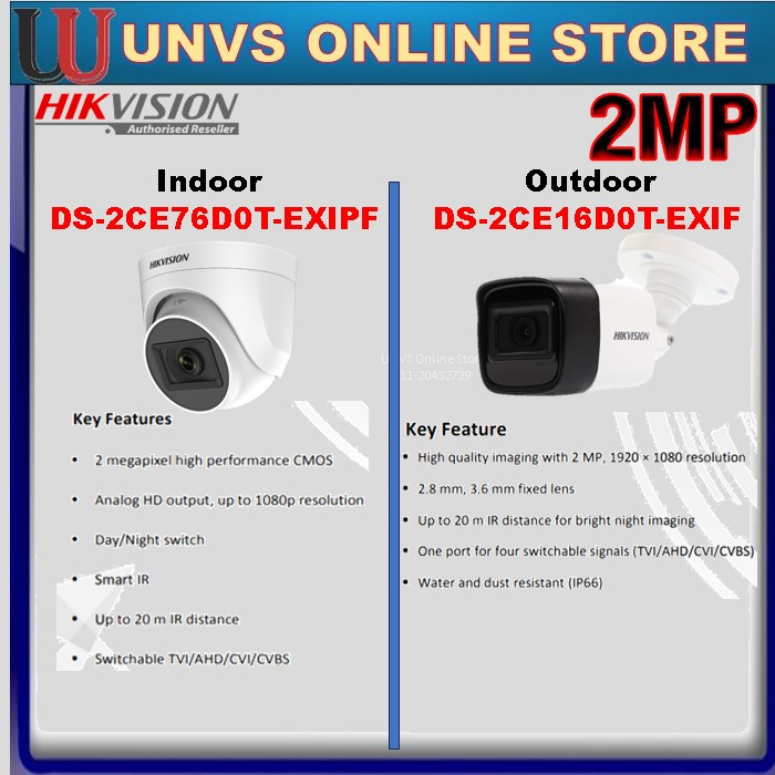 HIKVISION 2MP 1080P Full HD กลางแจ้ง IR TVI กล้อง HIK DS-2CE16D0T-EXIF/2CE76DOT-EXIPF Night Version